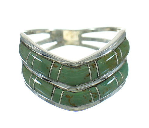 Turquoise Inlay And Authentic Sterling Silver Ring Size 7-1/4 RX85241